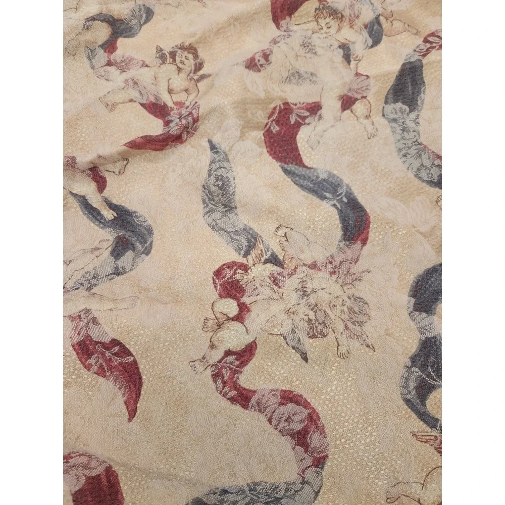 Vintage Cherub Angel Damask Large Round Tablecloth Romantic Decor 73 Inches Wide